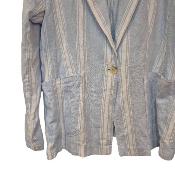 Caslon Women's Blue & White Striped Linen Blend Blazer Jacket NEW - Picture 3 of 10